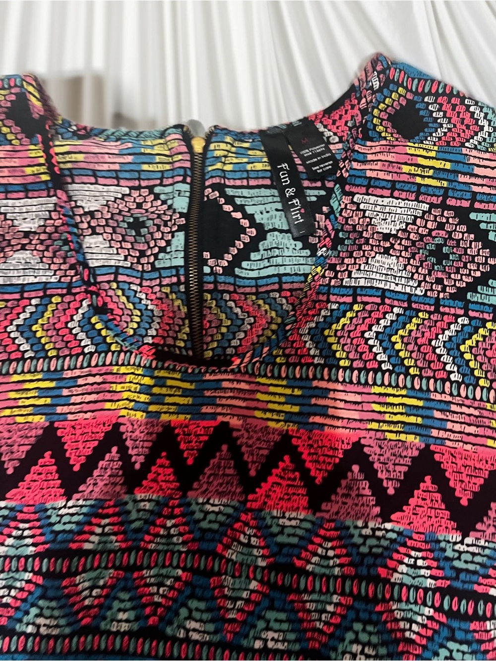 Fun & Flirt Multicolor Aztec-Pattern Short Sleeve Top - Picture 3 of 3